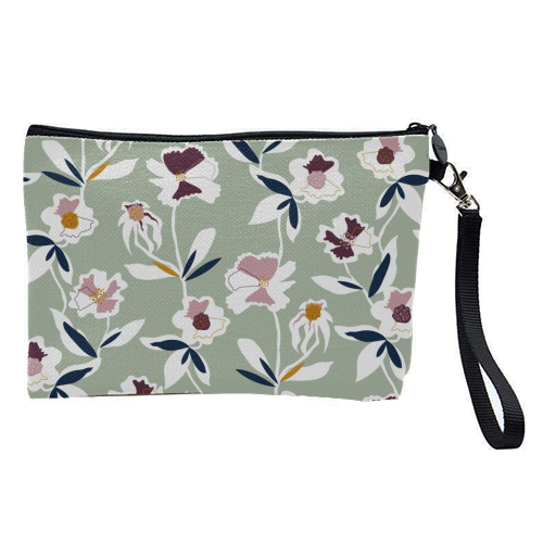 Green Floral All Over Pattern - pretty makeup bag by Dizzywonders