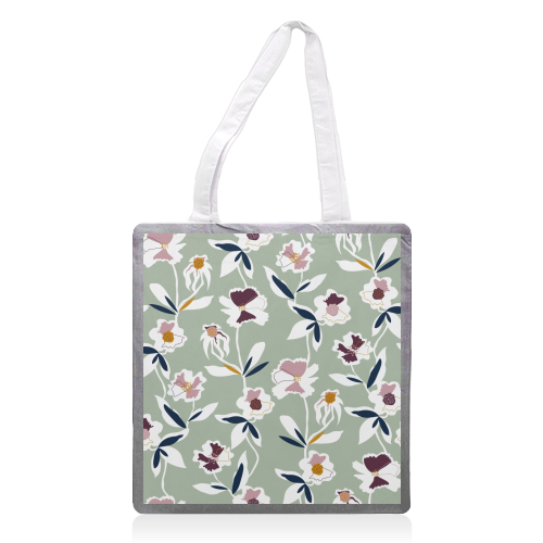 Green Floral All Over Pattern - printed tote bag by Dizzywonders