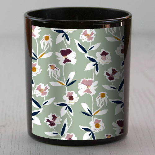 Green Floral All Over Pattern - scented candle by Dizzywonders