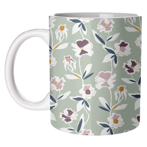 Green Floral All Over Pattern - unique mug by Dizzywonders