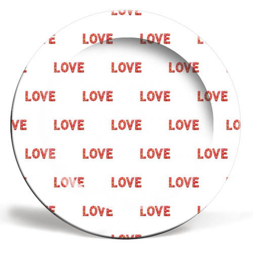 Flower Decorated Love Text Design - ceramic dinner plate by Daniel Ferreira Leites