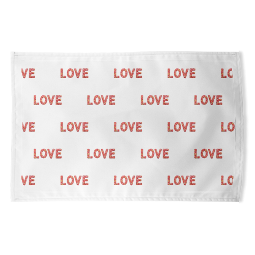 Flower Decorated Love Text Design - funny tea towel by Daniel Ferreira Leites