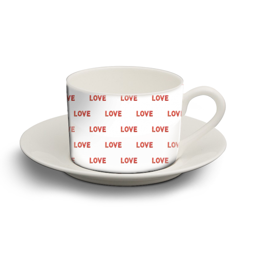 Flower Decorated Love Text Design - personalised cup and saucer by Daniel Ferreira Leites