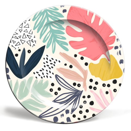 Tropical Collage Pattern - ceramic dinner plate by Dizzywonders