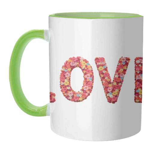 Flower Decorated Love Text Design - unique mug by Daniel Ferreira Leites
