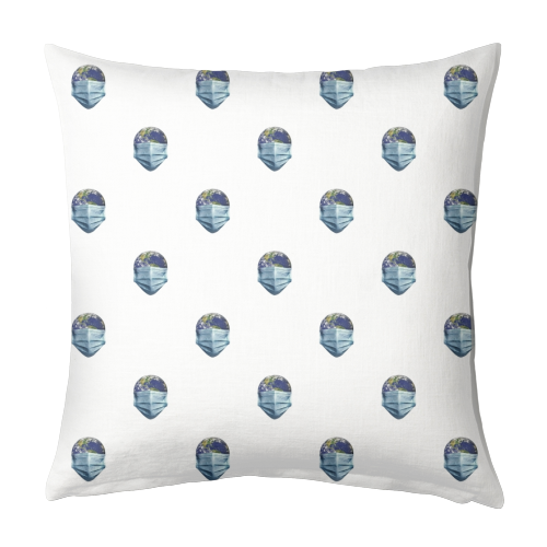 Earth With Face Mask Pandemic Concept Poster - designed cushion by Daniel Ferreira Leites