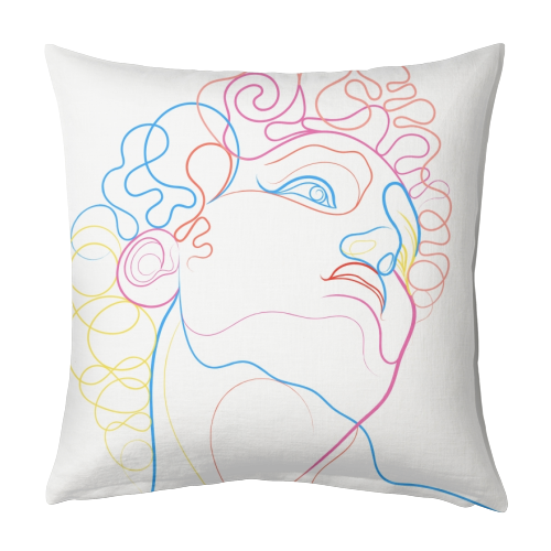 A Coloured Line Portrait Of David - designed cushion by Adam Regester