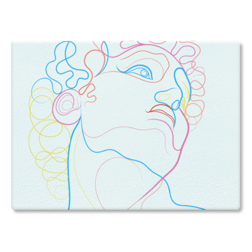 A Coloured Line Portrait Of David - glass chopping board by Adam Regester