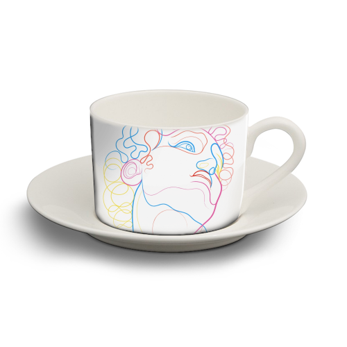 A Coloured Line Portrait Of David - personalised cup and saucer by Adam Regester
