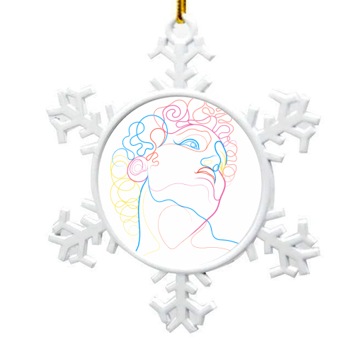 A Coloured Line Portrait Of David - snowflake decoration by Adam Regester