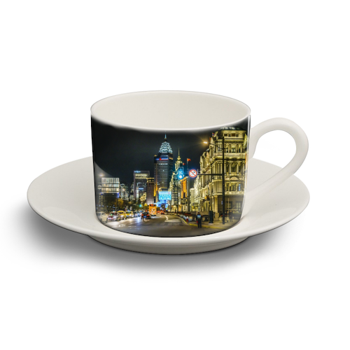 Urban Night Scene at The Bund, Shanghai, China - personalised cup and saucer by Daniel Ferreira Leites
