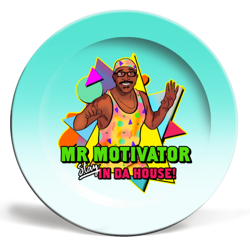 Mr Motivator Stay In Da House - ceramic dinner plate by Niomi Fogden