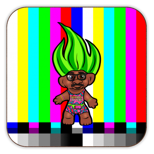 Mr Motivator 90s Troll - personalised beer coaster by Niomi Fogden