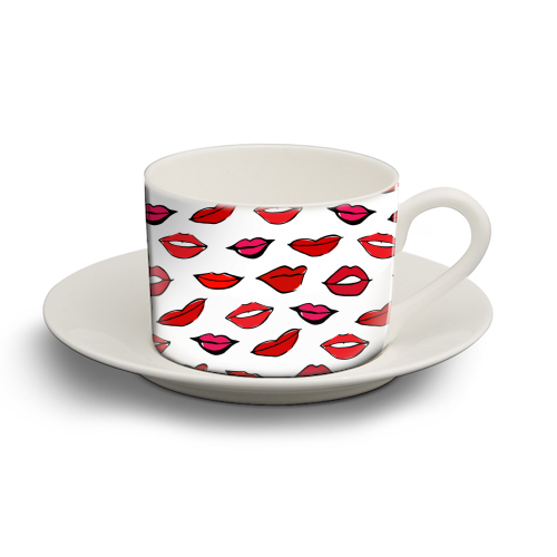 Red & Pink Lippy Pattern - personalised cup and saucer by Bec Broomhall