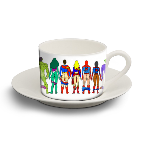 Superhero Power Couple Butts - personalised cup and saucer by Notsniw Art