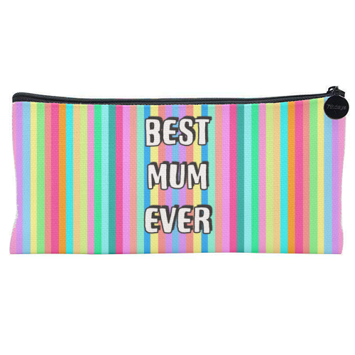 Best Mum Ever Candy Stripes - flat pencil case by Adam Regester