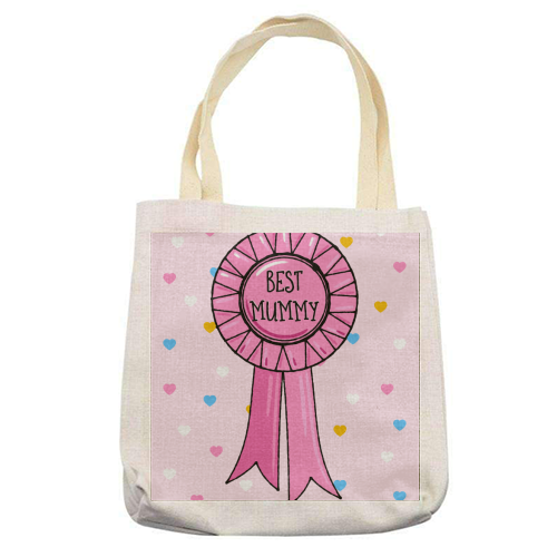 Best Mummy Rosette (heart background) - printed tote bag by Adam Regester