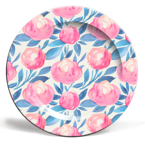 pink flowers - ceramic dinner plate by Anastasios Konstantinidis