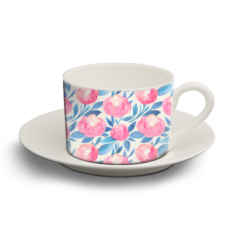 pink flowers - personalised cup and saucer by Anastasios Konstantinidis