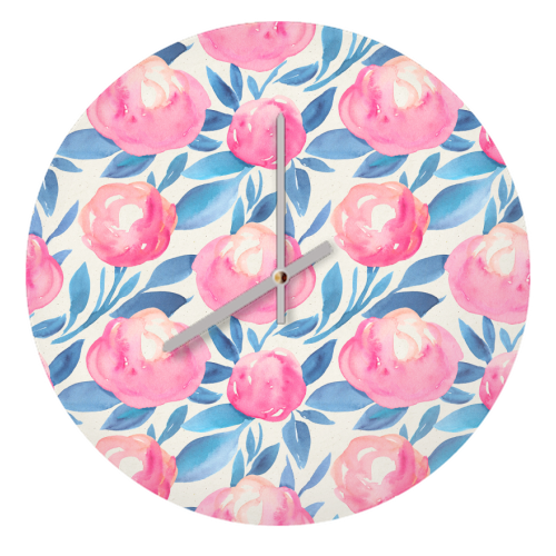 pink flowers - quirky wall clock by Anastasios Konstantinidis