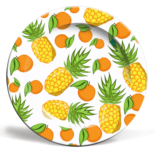pineapple and oranges - ceramic dinner plate by Anastasios Konstantinidis