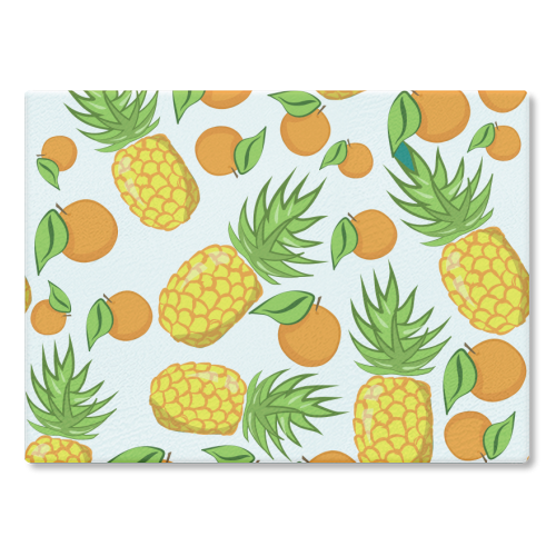pineapple and oranges - glass chopping board by Anastasios Konstantinidis