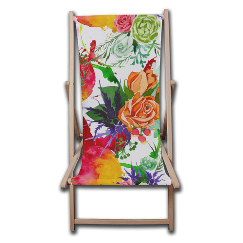 watercolor colorful flowers - canvas deck chair by Anastasios Konstantinidis