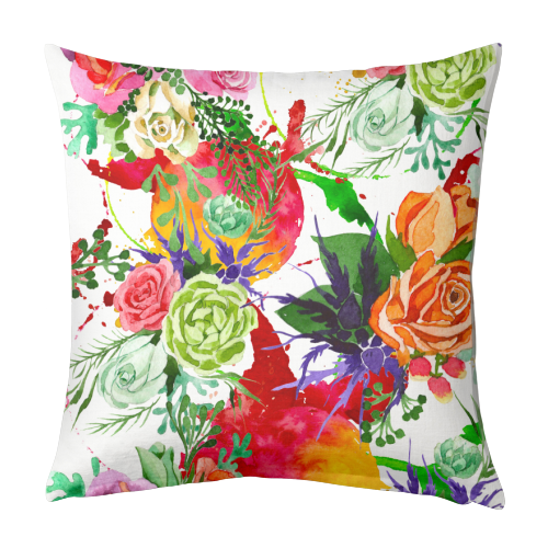 watercolor colorful flowers - designed cushion by Anastasios Konstantinidis