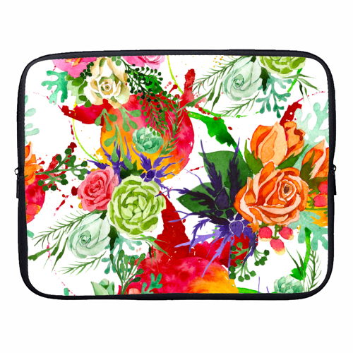 watercolor colorful flowers - designer laptop sleeve by Anastasios Konstantinidis