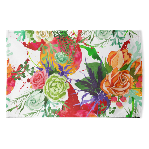 watercolor colorful flowers - funny tea towel by Anastasios Konstantinidis