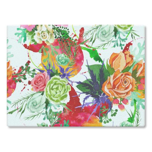 watercolor colorful flowers - glass chopping board by Anastasios Konstantinidis