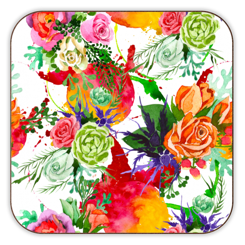 watercolor colorful flowers - personalised beer coaster by Anastasios Konstantinidis