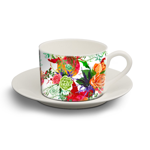watercolor colorful flowers - personalised cup and saucer by Anastasios Konstantinidis