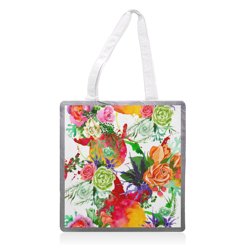 watercolor colorful flowers - printed tote bag by Anastasios Konstantinidis
