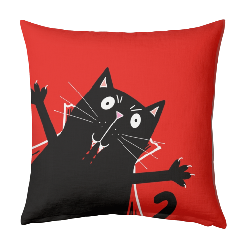 Black Cat Happy Halloween Greeting - designed cushion by Adam Regester