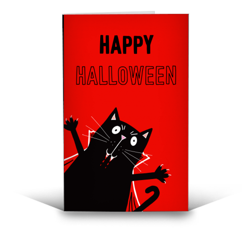 Black Cat Happy Halloween Greeting - funny greeting card by Adam Regester