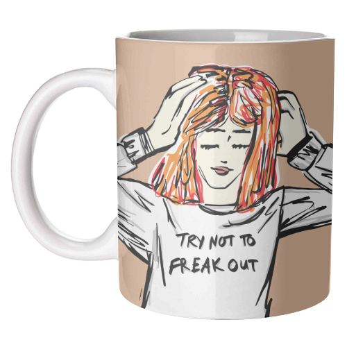 Try Not To Freak Out - unique mug by Bec Broomhall