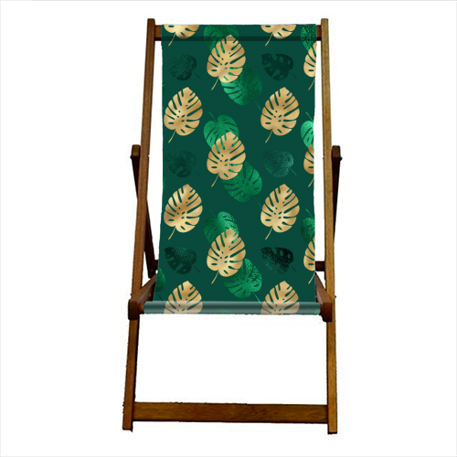 green and gold leaves pattern - canvas deck chair by Anastasios Konstantinidis
