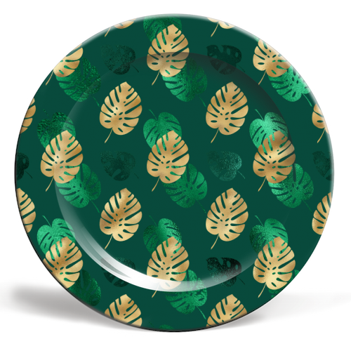 green and gold leaves pattern - ceramic dinner plate by Anastasios Konstantinidis