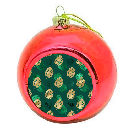 green and gold leaves pattern - colourful christmas bauble by Anastasios Konstantinidis