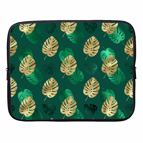 green and gold leaves pattern - designer laptop sleeve by Anastasios Konstantinidis