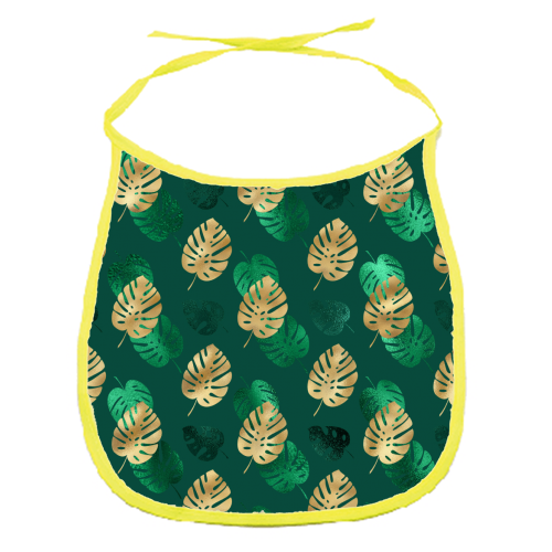 green and gold leaves pattern - funny baby bib by Anastasios Konstantinidis