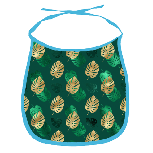 green and gold leaves pattern - funny baby bib by Anastasios Konstantinidis