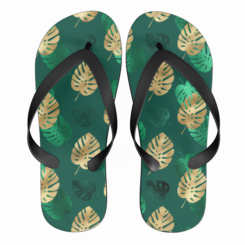 green and gold leaves pattern - funny flip flops by Anastasios Konstantinidis