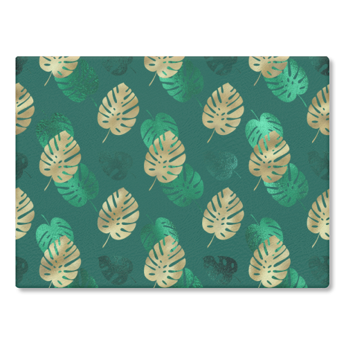 green and gold leaves pattern - glass chopping board by Anastasios Konstantinidis