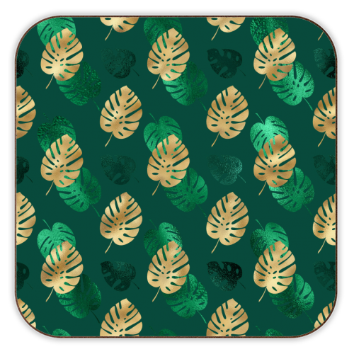 green and gold leaves pattern - personalised beer coaster by Anastasios Konstantinidis