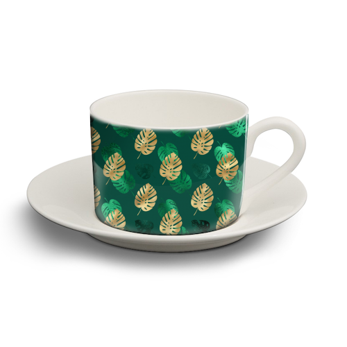 green and gold leaves pattern - personalised cup and saucer by Anastasios Konstantinidis