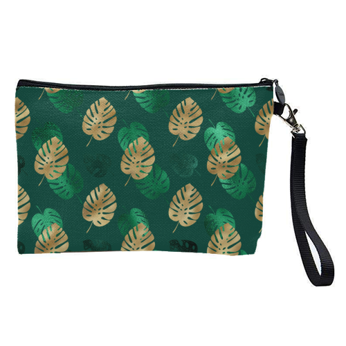 green and gold leaves pattern - pretty makeup bag by Anastasios Konstantinidis