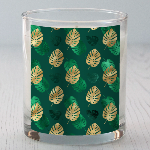 green and gold leaves pattern - scented candle by Anastasios Konstantinidis