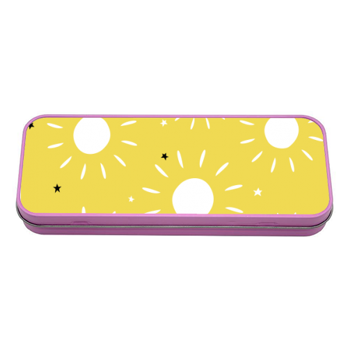Suns and stars - tin pencil case by Ohkimiko